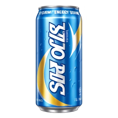 A soda named storm energy drink and by hraj a storm brand sticker