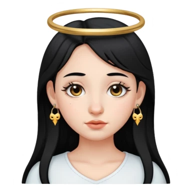 stworz emotke jak z iphone dziewczyna aniol jasna cera i czarne włosy i kolczyk w nosie ten krowi tylko że podkowa czarna  sticker