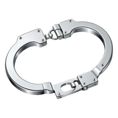 A pair of elegant handcuffs emoji made of silver chrome, smooth rounded design, glossy metallic reflections, luxury fetish aesthetic, minimal iOS emoji style, centered, clean white background sticker