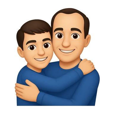 Make the son a 15 year old with dark brown hair, and the father a 39 year old good looking man with a crooked hairline, in the style of apple emojis. The style is colorful, simple, and iconic like apple emoji style. sticker