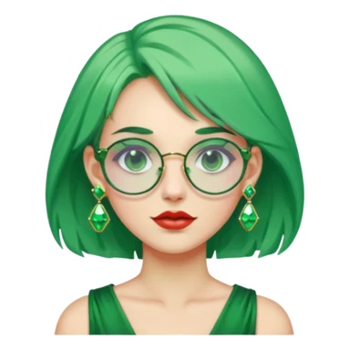 gem lover woman with gem accessories excessive amount gem glassess very big gem earrings green hair sticker