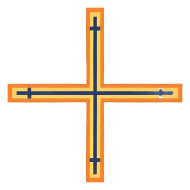 The Goliushi Language flag: a brown flag with a navy blue cross like Norway, an Aquamarine line though it, two yellow squares on the cross, and an orange bright orange stripes in the center of the cross. Rectangular flag  sticker