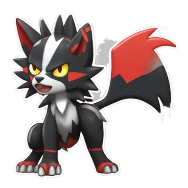 Cool Edgy Litten-Houndoom-Luxray Fakémon Digimon with Red and white Edgy markings, full body, outlined sticker