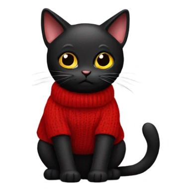 Black cat wearing a red sweater sticker