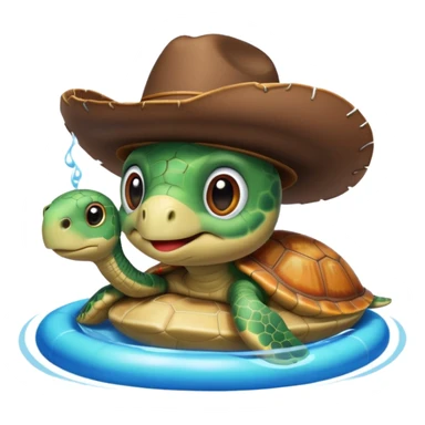 Cute blow up pool turtle with a cowboy hat sticker