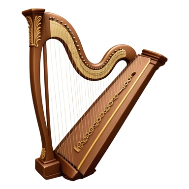 Cinematic Realistic Harp, a grand golden harp with intricately carved details, delicate strings shimmering under soft candlelight, rich wood tones adding warmth, a musician’s gentle fingers plucking a note, glowing with an ethereal and majestic aura. sticker