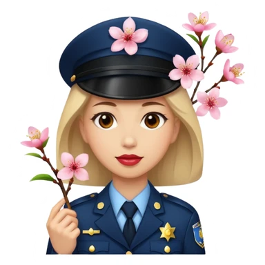 woman officer with cherry blossom sticker