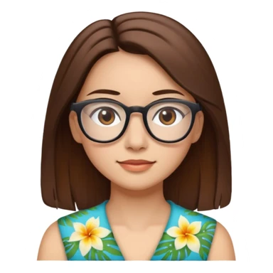 Hawaii female with fair skin. Shoulder length straight brown hair. Brown eyes with glasses. sticker