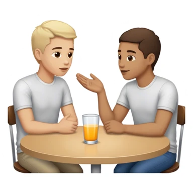 two men sitting at a table talking to each other sticker