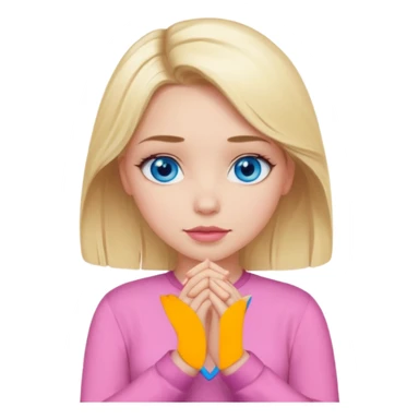 A girl with blue eyes, full lips and blonde hair in a pink blouse shows no with her hands, crossing them sticker