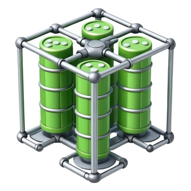 A bundle of uranium fuel rods used in a nuclear reactor, with a metallic structure and cylindrical rods, arranged in a hexagonal grid, futuristic and industrial style sticker