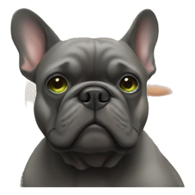A blonde girl with green eyes with a square hugs a dark gray French bulldog sticker