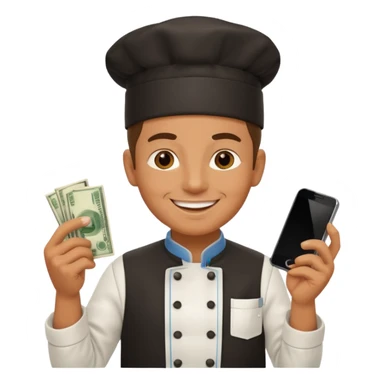chef holding money and phone sticker
