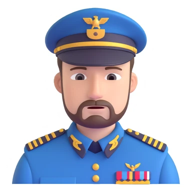 A white man with stubble in a soldier's uniform and a sad face sticker