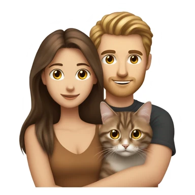 Long Brown hair girl and brunette white man holding tabby cat  sticker