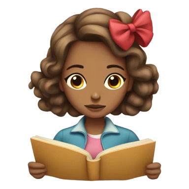 Girl with bows in her hair reading a book sticker