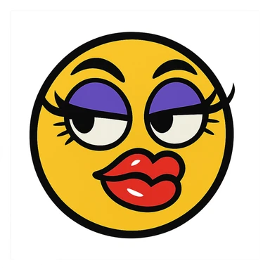 sassy yellow emoji face with long curled eyelashes, thick glossy lips, smirking expression, dramatic eyeshadow, side-eye look, bratty attitude, vibrant toon style sticker