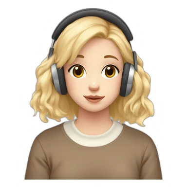 Lo-fi girl studing; headphones, teddy bear jumper, blonde hair sticker