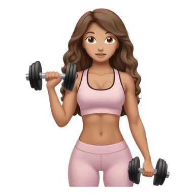Create dream body girl with big glute and small waist and brown wavy long hair with pastel beige gym clothes with a weight in her hand  sticker