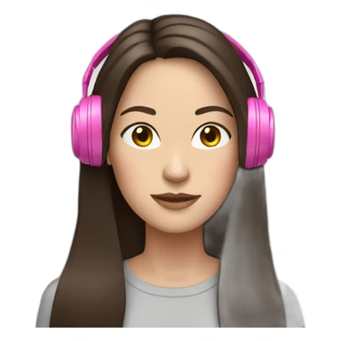 White woman with dark brown long straight hair with pink headphones on  sticker