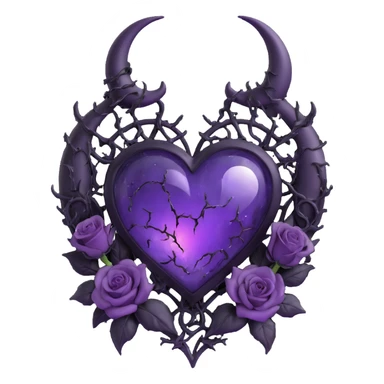 gothic heart purple glass crescent moon black roses devil horns glowing tips stardust lightning rain cracked glass sticker