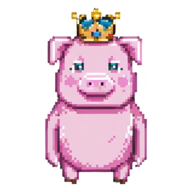 minecraft pig full body pink blocky animal with square head wearing a crown sticker