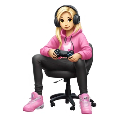 GAMER GIRL sitting next to a PINK gaming PlayStation PINK GIRLY gaming setup LIGHTPINK white blond Girl  sticker