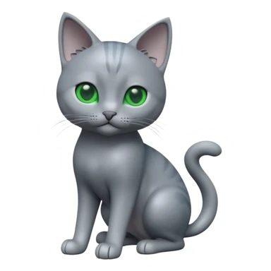 A 3D cartoon Russian Blue cat in cool silver-gray tone, smooth fur, green eyes, sleek lighting, cinematic 3D Memoji style. full body or half body. sticker
