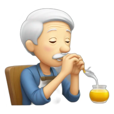 an old person smelling a scent bed sticker