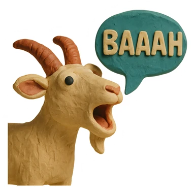 claymation style goat with mouth open saying 'baaah' (text included) sticker