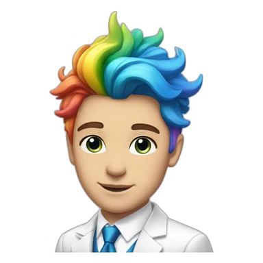 Posh-boy-with-white-suit-and-blue-eyes-and-rainbow-unicorn-hair sticker