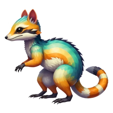 Colorful Fruity Iridescent Warm-colored Tropical Exotic Vernid-Sergal-Trico-Numbat-Nargacuga-fusion-hybrid-animal-creature, full body sticker