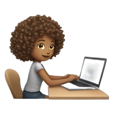 curly girl working on laptop sticker