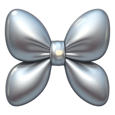A cute bow emoji made of polished silver chrome, smooth rounded loops, glossy metallic surface, soft mirror reflections, subtle highlights, minimal and adorable proportions, iOS emoji style, centered composition, clean white background, soft studio lighting, no text, no outline, ultra high quality sticker
