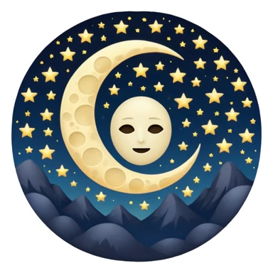 peaceful night sky, crescent moon and stars, round avatar, moon without a face sticker