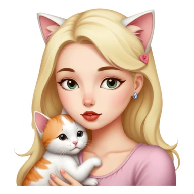 A pretty alternative woman kissing a kitty on the forehead so tenderly sticker