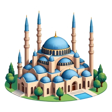 Isometric illustration of Istanbul, featuring Hagia Sophia with its large central dome and four tall minarets, paint photorealistic style sticker