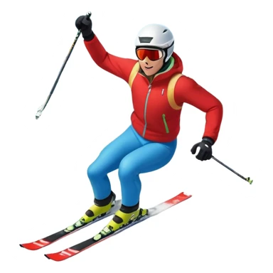 An icon featuring snowy peaks, pine trees, and a picturesque mountain landscape with a skier racing down a snow-covered slope. The sky is blue with soft clouds, capturing the thrill and beauty of alpine skiing. Transparent background highlights the excitement and serenity of winter sports. sticker