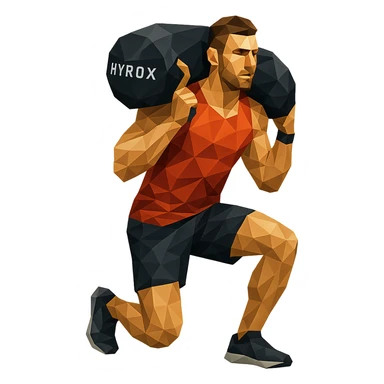 polygonal low-poly style athlete carrying a Hyrox sandbag on shoulder sticker