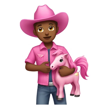 boy wearing a pink cowboy hat with pink dress holding a pink pony toy sticker