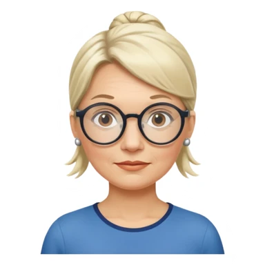 middle-aged Norwegian woman with a low ponytail and large round glasses sticker