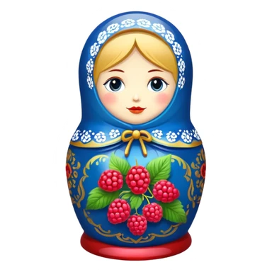 blue khokhloma-painted matryoshka doll with raspberries inside sticker