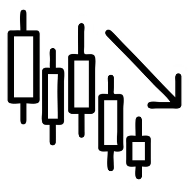 Create a minimalistic red candlestick chart representing a market going down. The chart should be simple and clear with no bulldog or other elements, only the candlestick chart itself. The background must be transparent. sticker