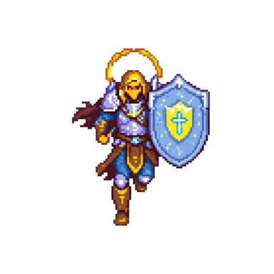 running paladin with glowing holy aura and shield sticker