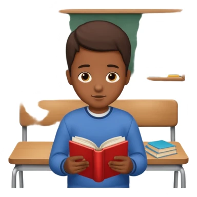 Boy  sitting at school reading with his back to the camera sticker