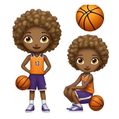 Una chica de pelo corto rubio con chandal y un balon de baloncesto  sticker