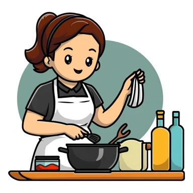 woman in kitchen with apron cooking sticker