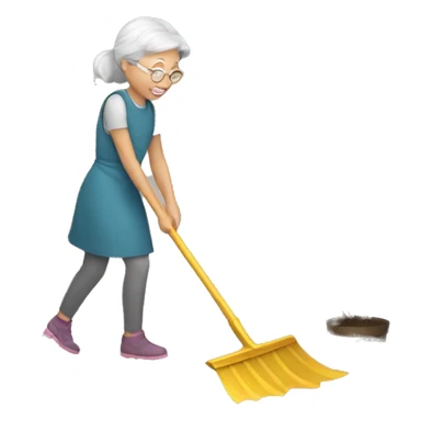 Girl raking leaves with old lady sticker