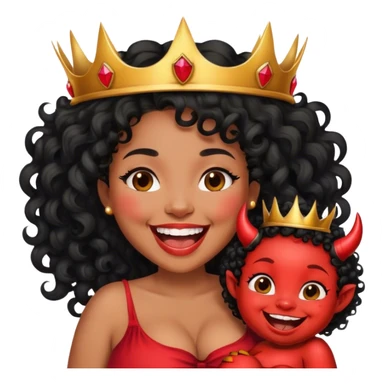 Pregnant brunette black curly hair laughing with devil crown  sticker