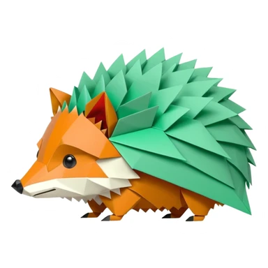 origami hedgehog half fox half hedgehog in color green mint rgb(168, 251, 211) the tail of fox A8FBD3 sticker